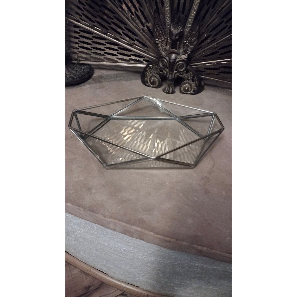 Geometric Vintage Nickel Glass Jewelry Makeup Fruit Flower Tray